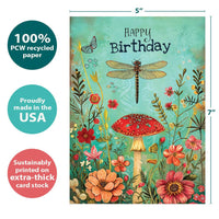 Dragonfly Toadstool Birthday Card #22245 with red mushroom and dragonflies