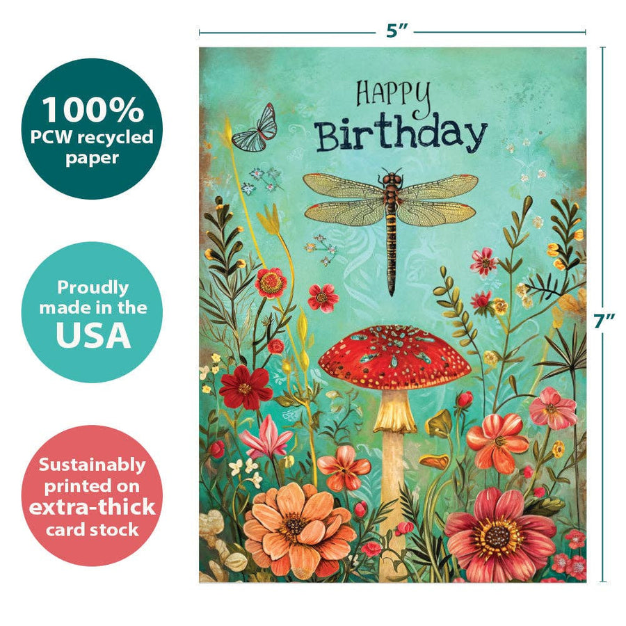 Dragonfly Toadstool Birthday Card #22245 with red mushroom and dragonflies