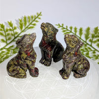 Three intricately carved Dragons Blood Jasper bear figurines, #BC0896