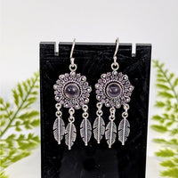 Dream Catcher 1.6’’ silver dangle brass earrings with purple gem #BC0946