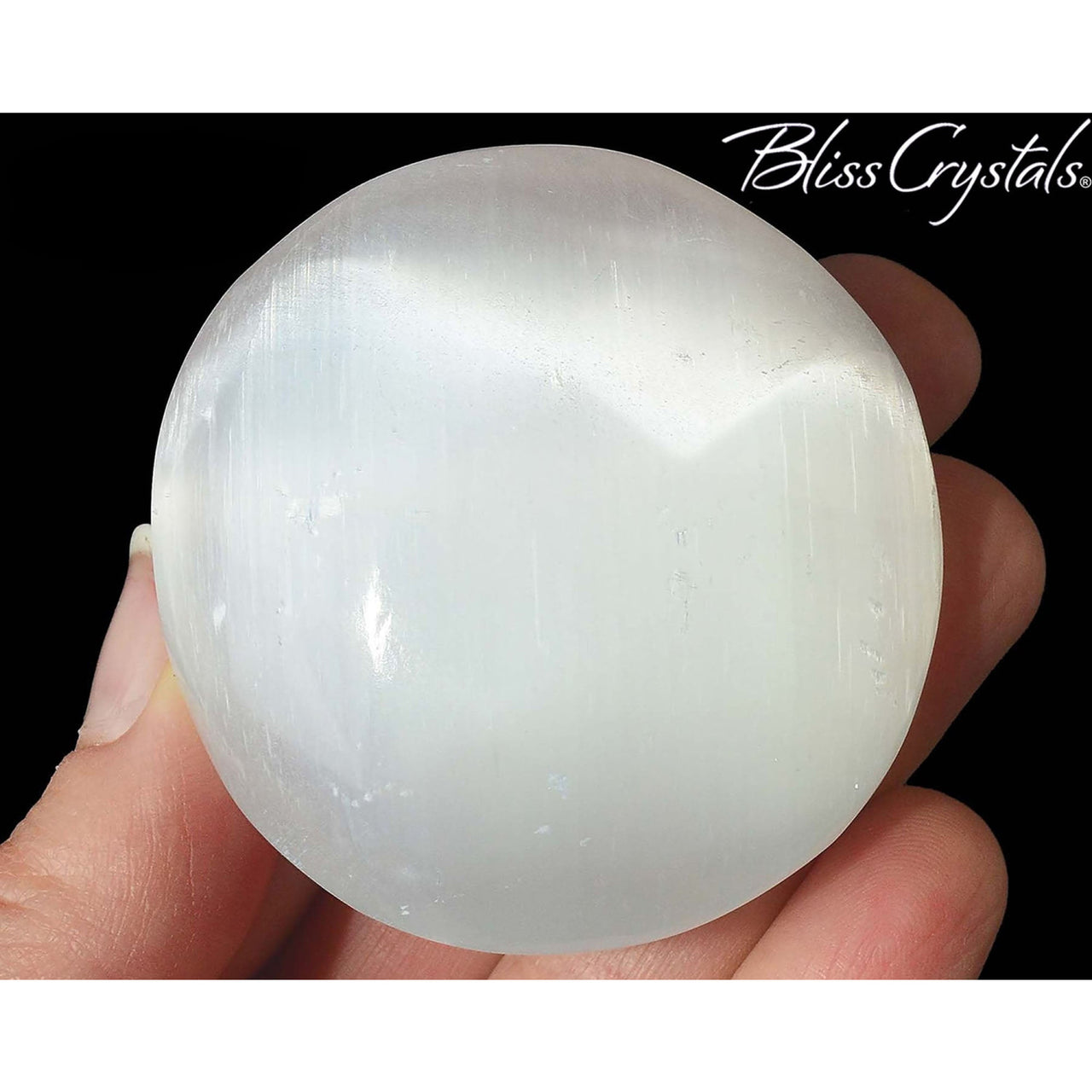 Dreamy! SELENITE Large Circle Palm Stone Moonglow Tumbled 