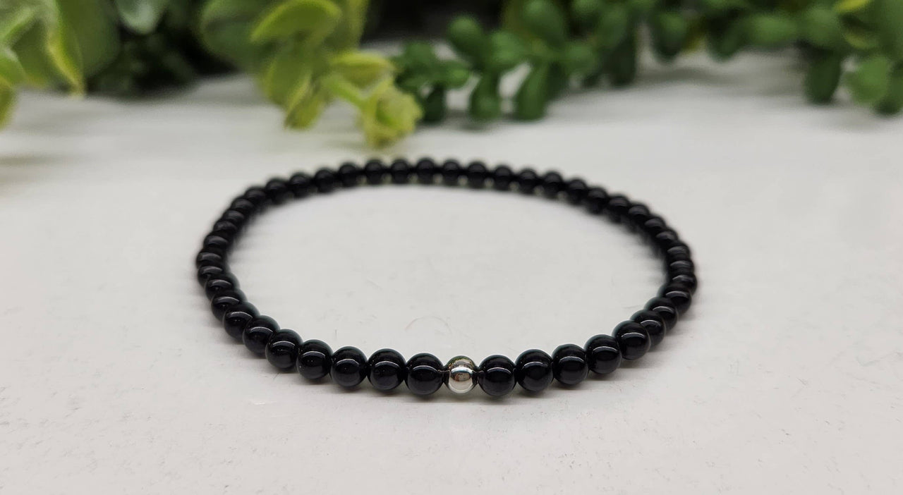 Black Obsidian Stretchable Bracelet 4mm beads 7" Length #LV3996