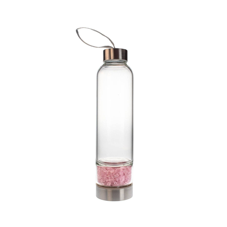 Glass Water Bottle with Crystal Compartment and Sleeve - includes mini crystals #BC0557