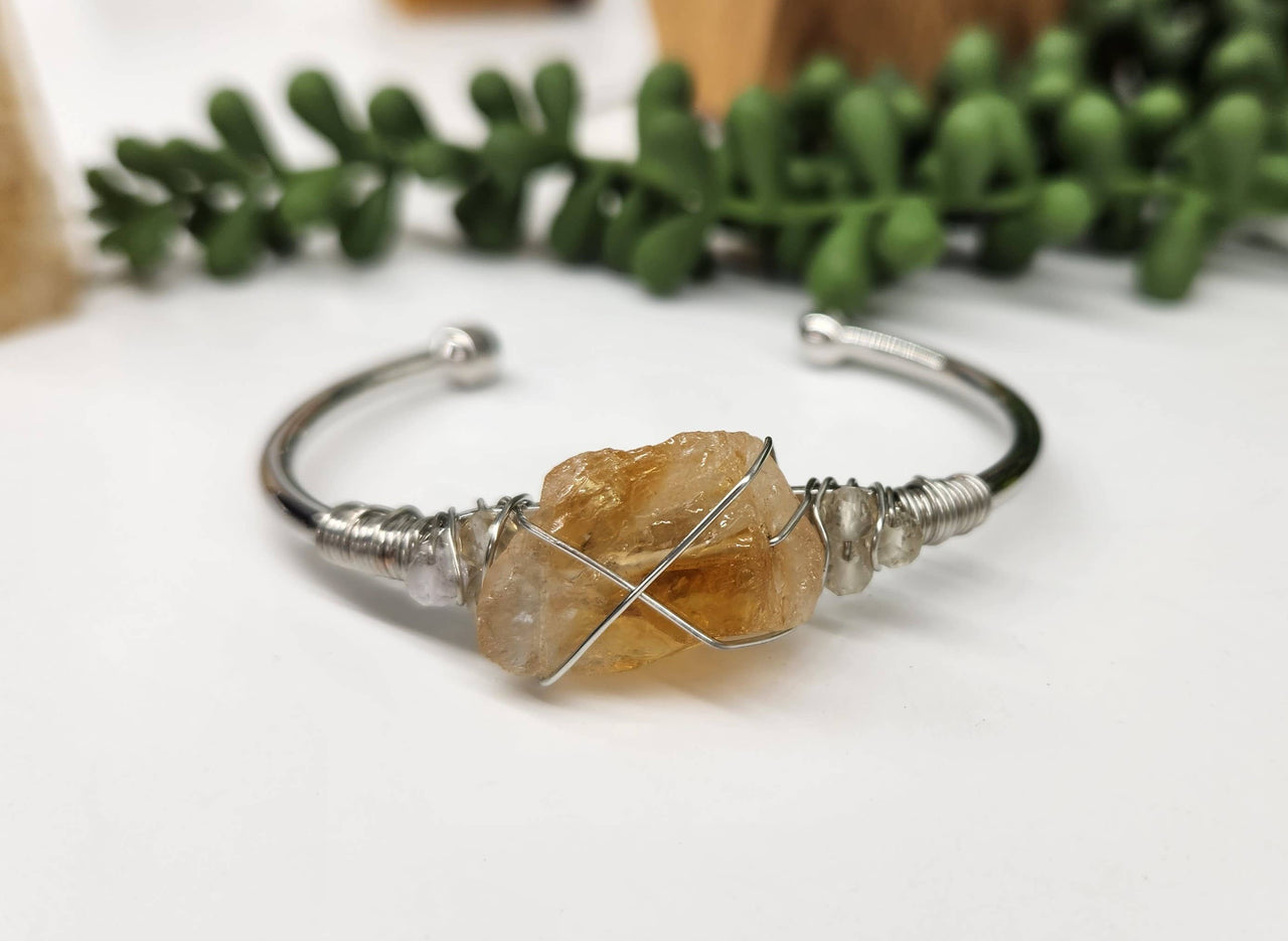 Citrine Gemstone Wire Wrapped Bangle Bracelet #LV4378