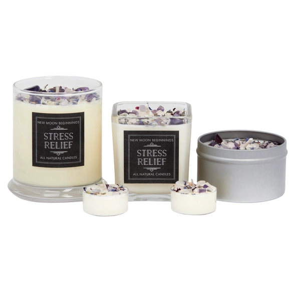 Stress Relief: Ritual Candles, Soy Candle, Crystal Candles: 7.5oz & 12oz Glass #LV5340