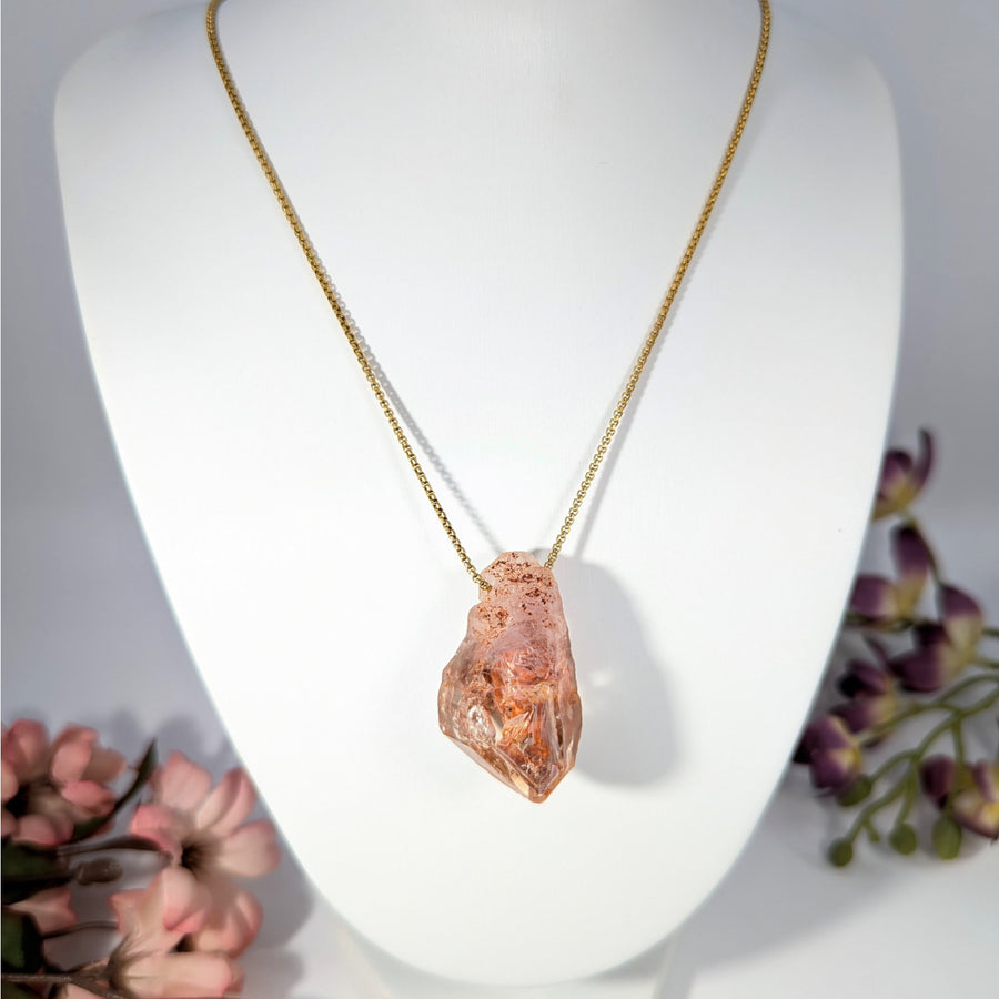 Rose quartz pendant necklace on Elestial Enhydro Quartz 18-inch Gold Plated Necklace