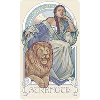Art Nouveau Strength Tarot Card with Woman and Lion, Ethereal Visions Luna Edition