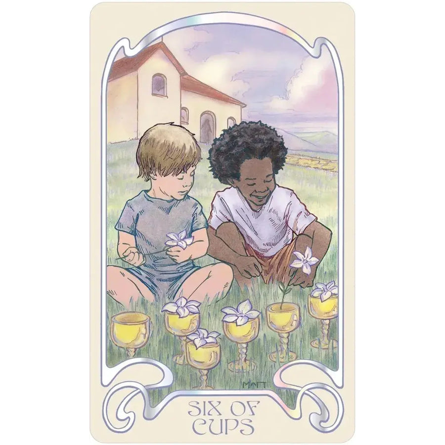 Ethereal Visions Tarot Luna Edition six of cups card with children and flowers