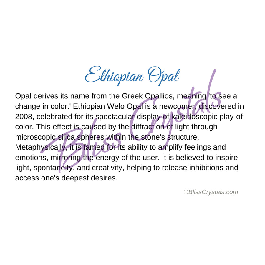 Ethiopian Welo opal crystal info card, double-sided #HC194