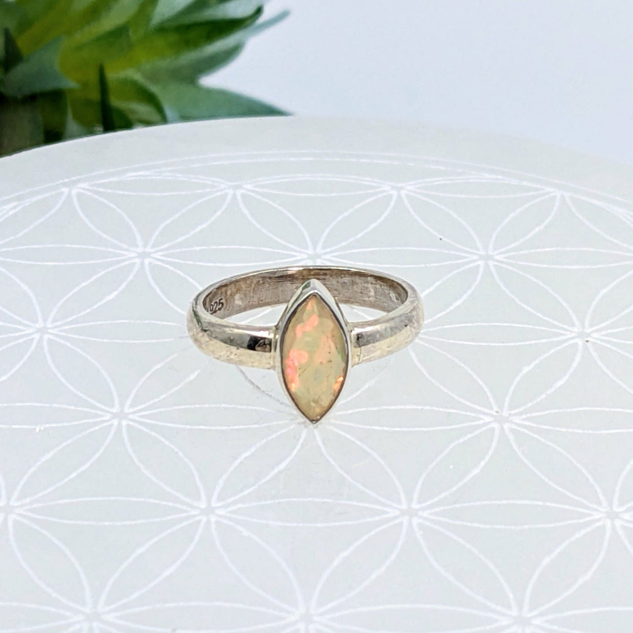 Sterling silver marquis ring featuring Ethiopian Opal gemstone size 4.5