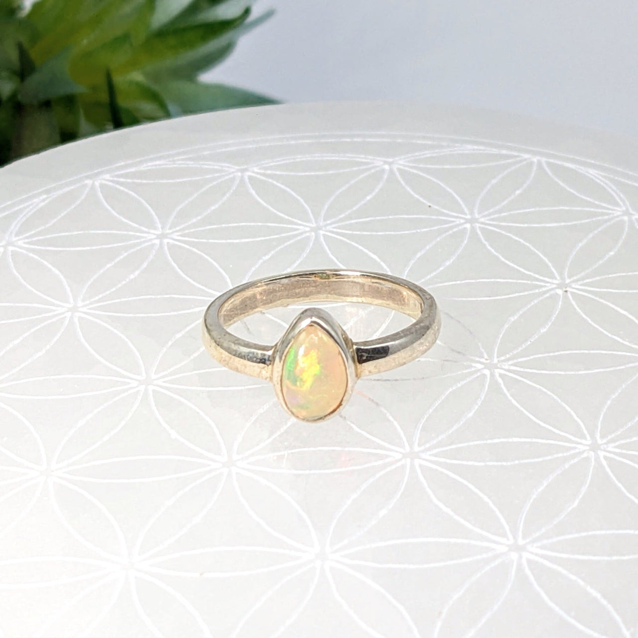 Silver Teardrop Ring featuring a stunning Ethiopian Opal stone, Size 6.25