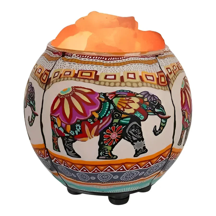 Ethnic Elephant Salt Lamp Diffuser with Orange Light and Dimmer Cord #LV3597