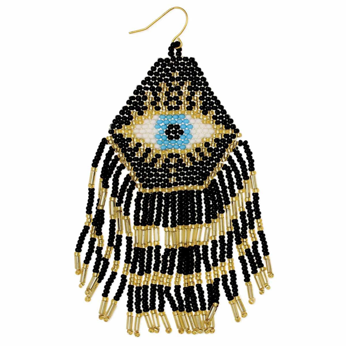 Evil Eye Bead Fringe Earrings #LV5281 - $24.95