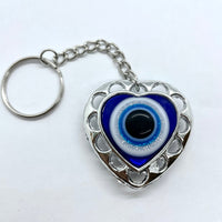 Thumbnail for Blue heart-shaped keychain with silver heart evil eye - Evil Eye Keychain/Ornaments #Q198