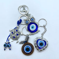 Thumbnail for Evil Eye Keychain #Q198 - Blue evil eye and silver keychain charm for protection