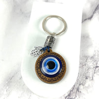 Thumbnail for Evil Eye Keychain with Blue Eye and Silver Ring - Protective Amulet #Q198