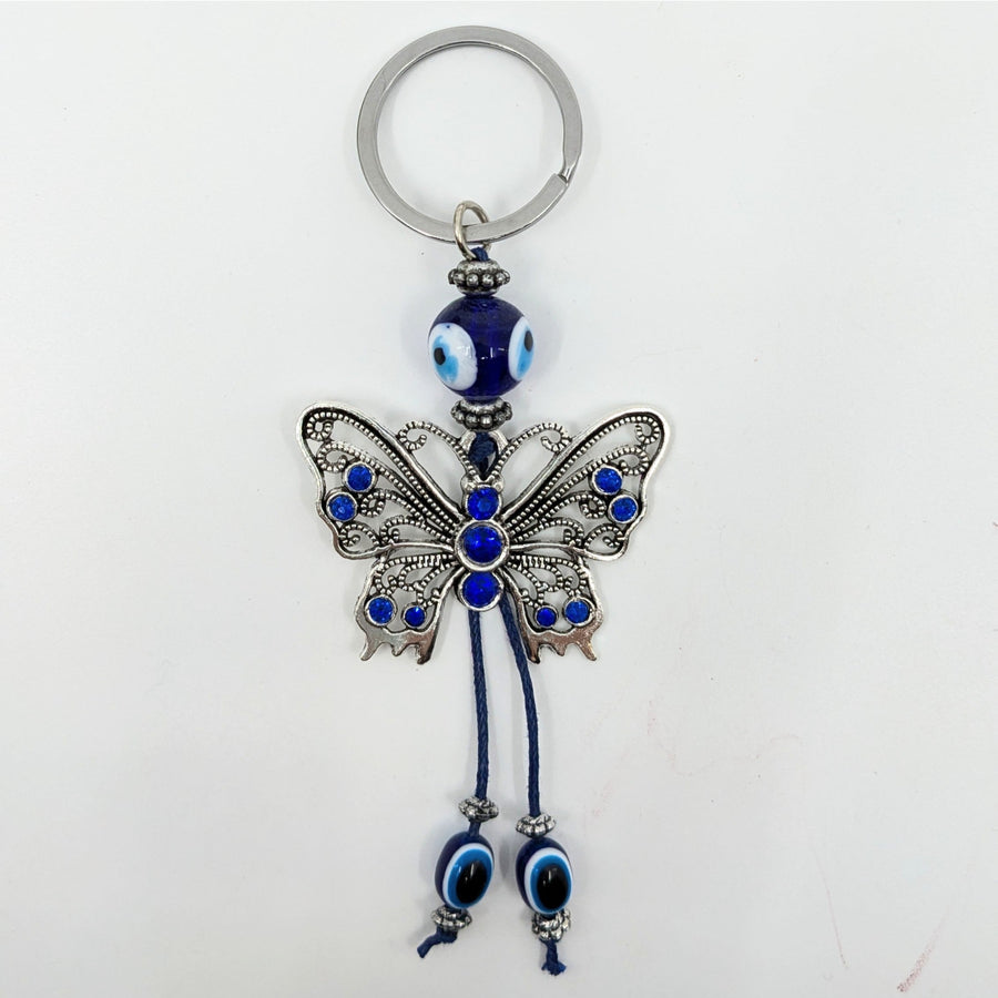 Butterfly keychain with evil eye beads, stylish evil eye keychain accessory
