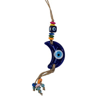 Thumbnail for Evil eye keychain with a blue glass bird hanging on a branch for protection and decor