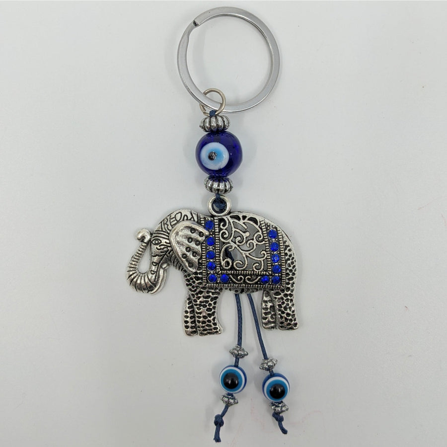 Elephant evil eye keychain with beads for protection and referral history enhancement