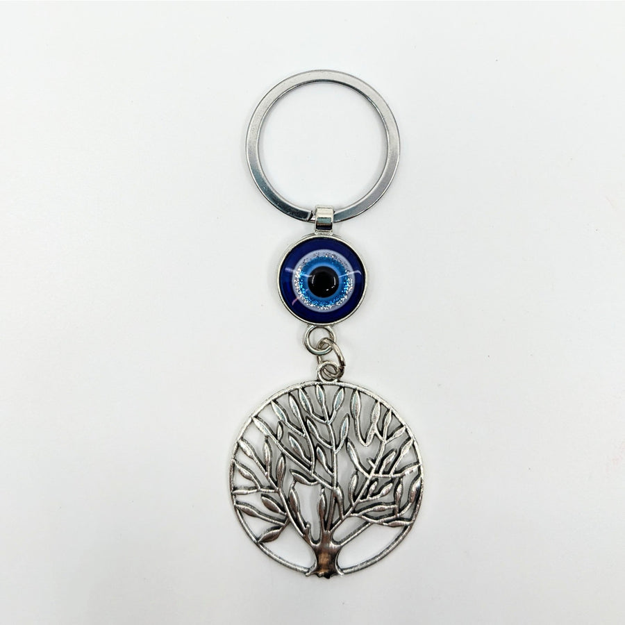 Evil Eye Tree of Life Keychain showcasing protective evil eye charm and vibrant design