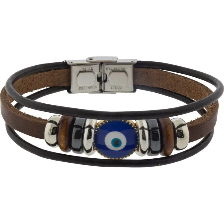 Evil Eye Leather Protection Bracelet #J049: Stylish charm for warding off bad luck