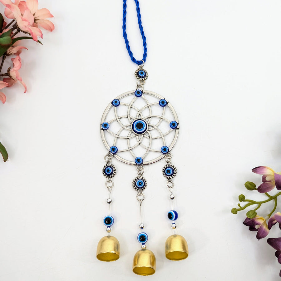 Evil Eye Dreamcatcher with Bells Hanging Mandala 12 inches for Protection and Decor