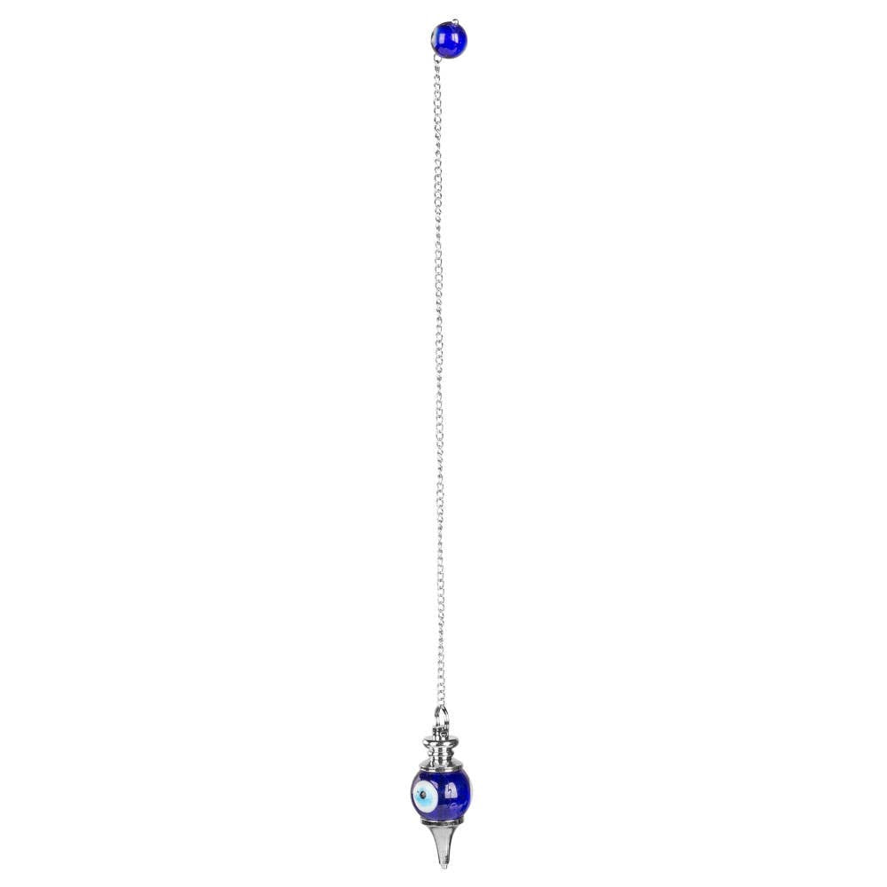 Blue glass evil eye pendulum with silver chain LV9682