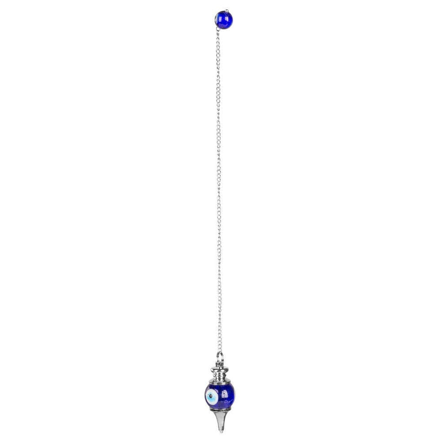 Blue glass evil eye pendulum with silver chain LV9682