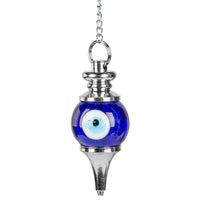 Blue glass Evil Eye Pendulum LV9682 with silver cap and pointed base