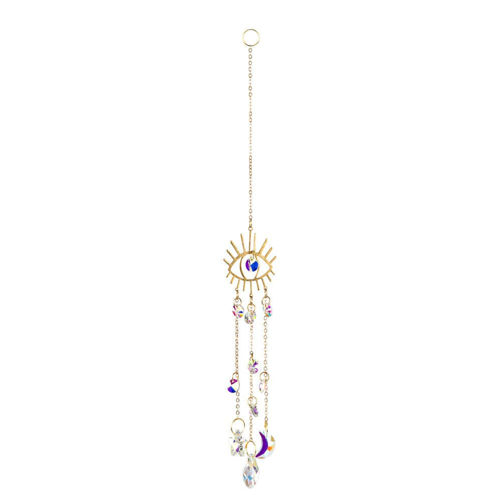 Gold-toned Evil Eye Prism Suncatcher #LV9675 with purple crystal charms