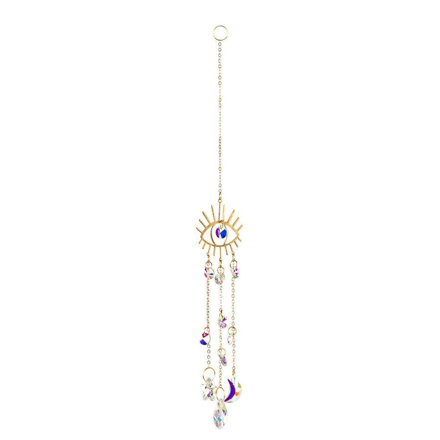Gold-toned Evil Eye Prism Suncatcher #LV9675 with purple crystal charms