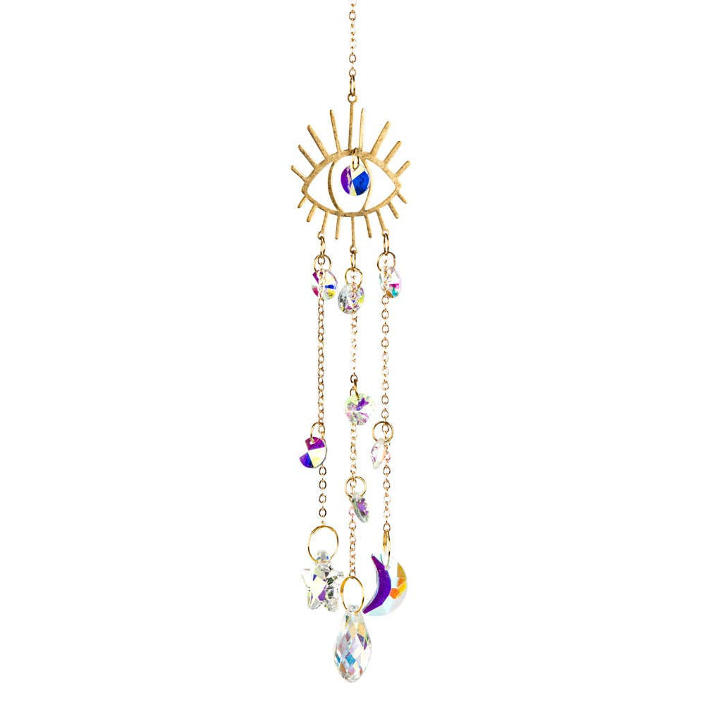 Gold-toned Evil Eye Prism Suncatcher #LV9675 with blue gem center