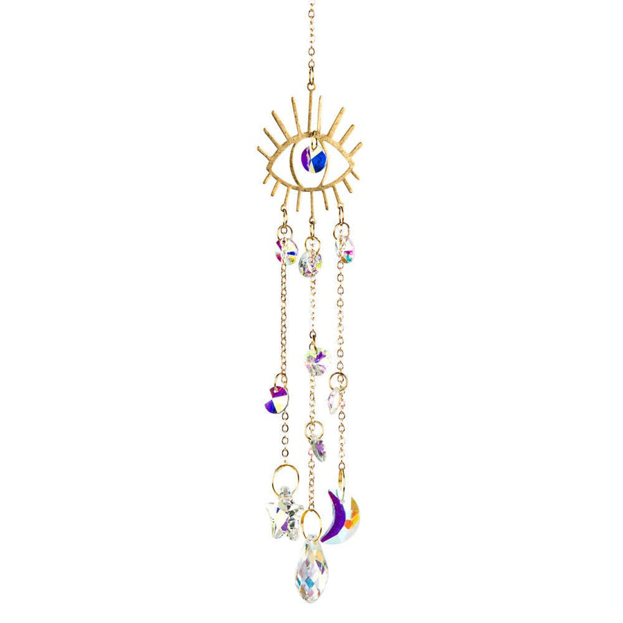 Gold-toned Evil Eye Prism Suncatcher #LV9675 with blue gem center
