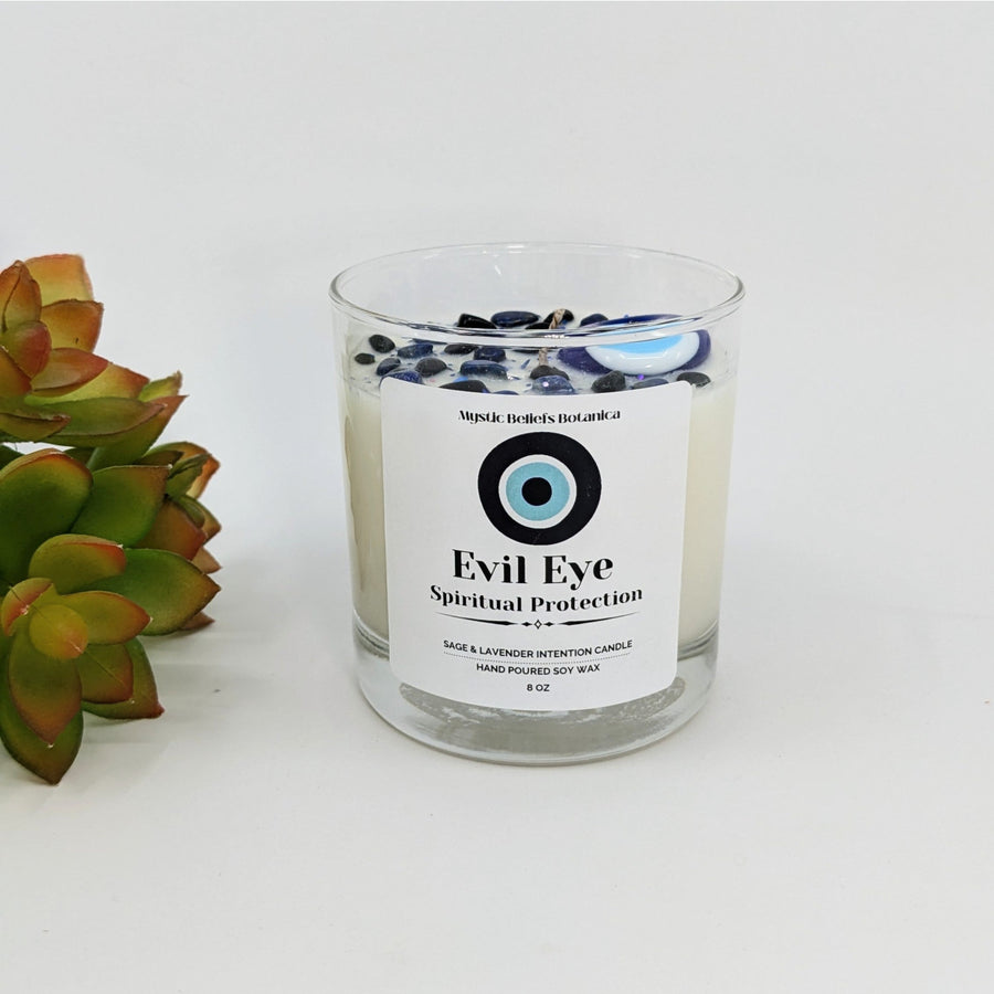 Evil eye spiritual protection candle in 9oz glass jar for positive energy and shielding