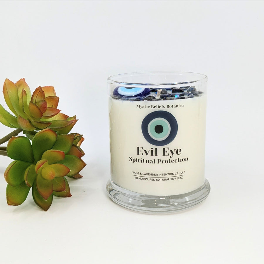Evil eye spiritual protection candle in 9oz glass jar for positive energy and safety