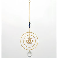 Gold Evil Eye Suncatcher Ornament with Blue Beads and Crystal Drop