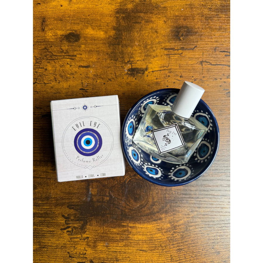 Evil Eye Vanilla Crystal Perfume Roller in clear glass bottle, 15ml