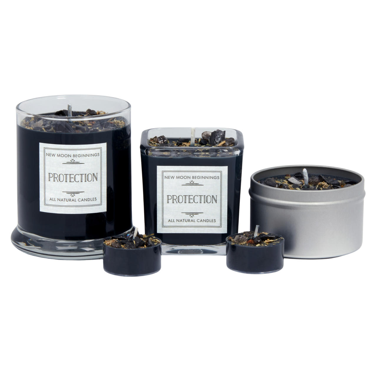 Protection Candle - Herb & Crystal Candle - Black Soy Candle 7.5oz Glass #LV5596