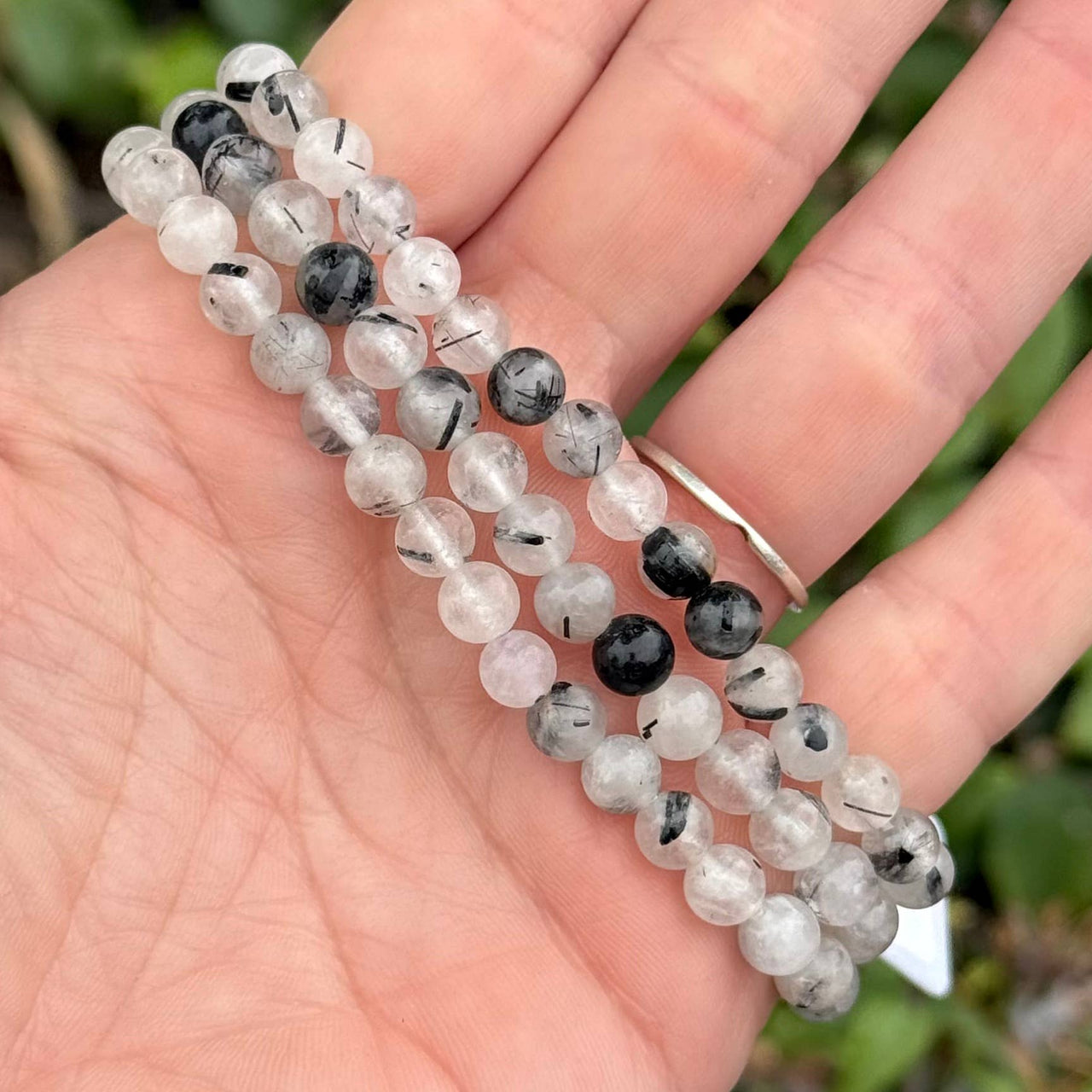 Black Tourmaline in Quartz Bracelet 7" 6mm #BC1272