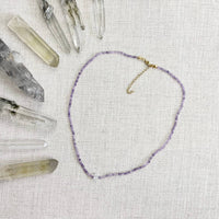 Faceted lavender amethyst and Herkimer diamond 2mm 16-inch beaded necklace #LV9399