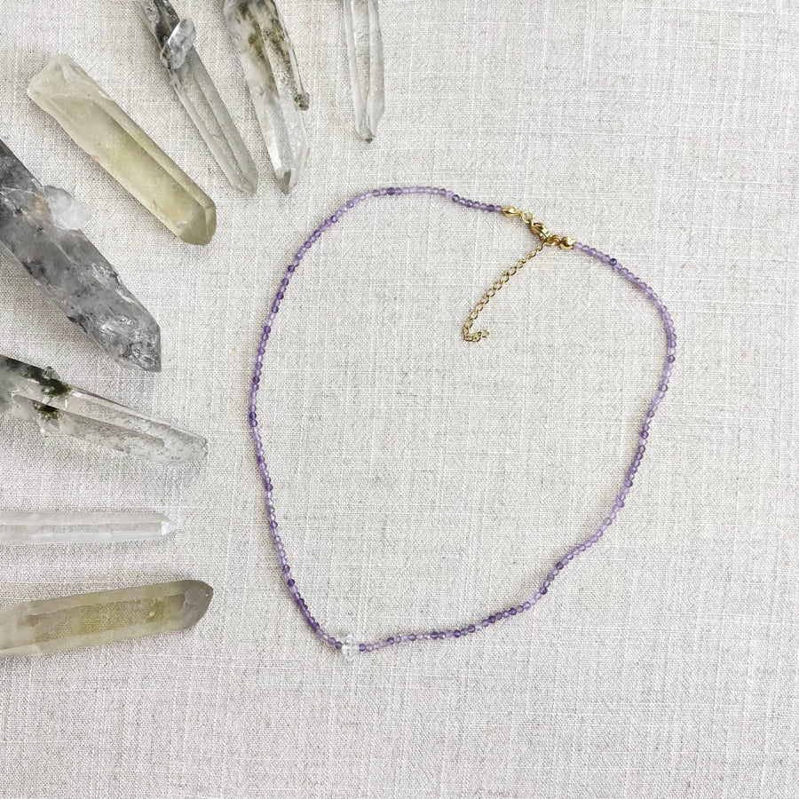 Faceted lavender amethyst and Herkimer diamond 2mm 16-inch beaded necklace #LV9399