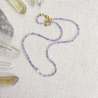 Faceted amethyst and Herkimer diamond 2mm 16-inch beaded necklace #LV9399