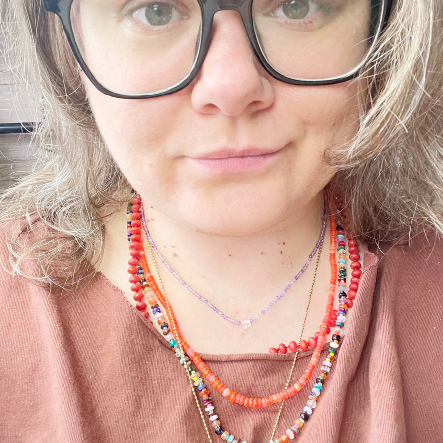 Faceted Amethyst and Herkimer Diamond 2mm 16’’ Beaded Necklace in vibrant hues