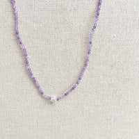 Faceted Amethyst and Herkimer Diamond 2mm 16’’ Beaded Necklace #LV9399