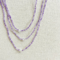 Faceted lavender amethyst and Herkimer diamond 2mm 16-inch beaded necklace LV9399
