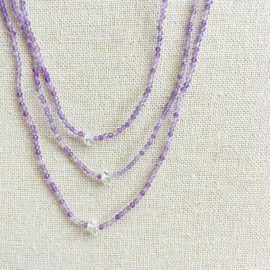 Faceted lavender amethyst and Herkimer diamond 2mm 16-inch beaded necklace LV9399