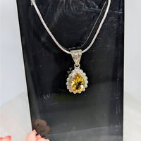 Faceted Citrine 1’’ Silver Teardrop Pendant #BC0173