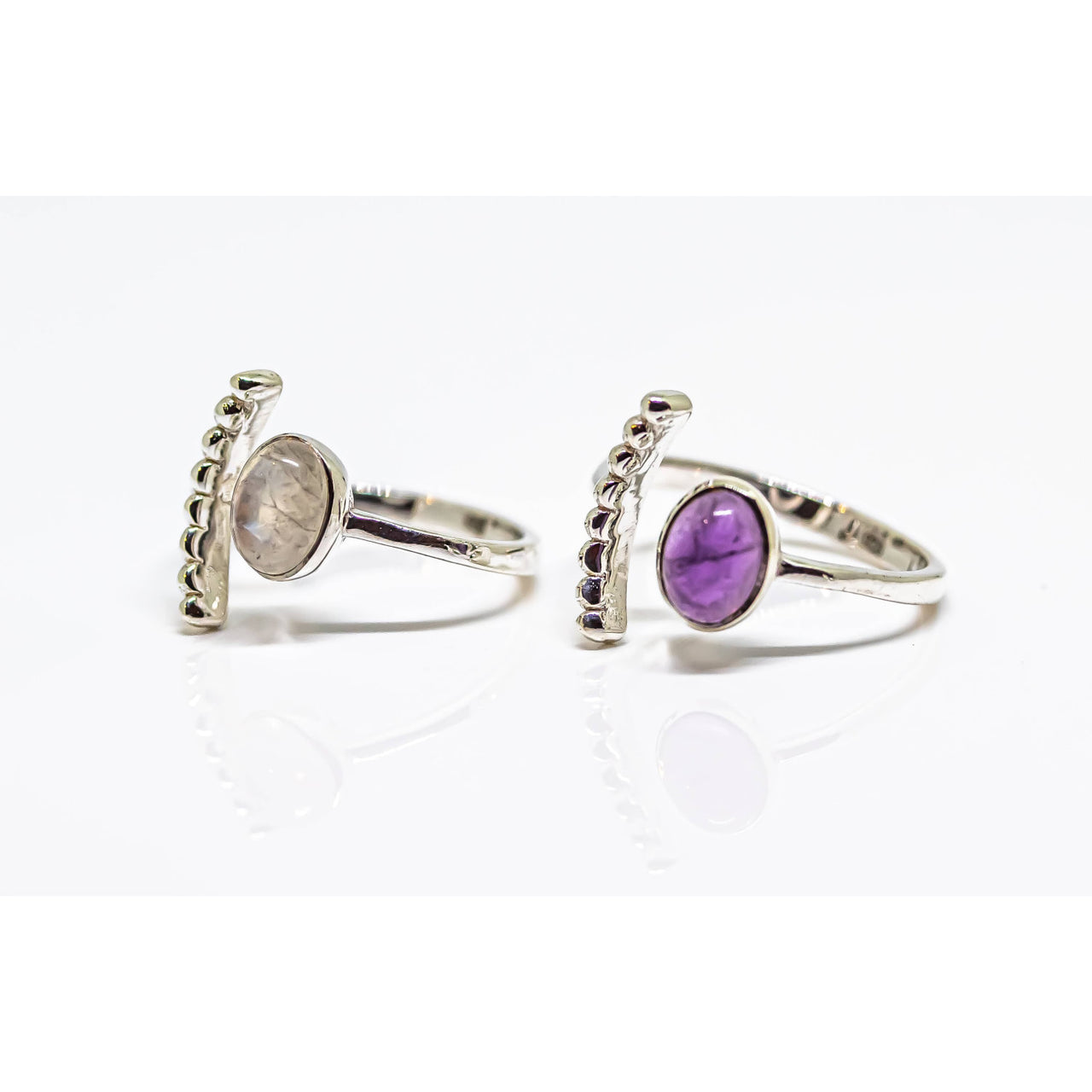 Faceted Oval Gemstone Adjustable Ring Sterling Silver