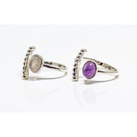 Faceted Oval Gemstone Adjustable Ring Sterling Silver