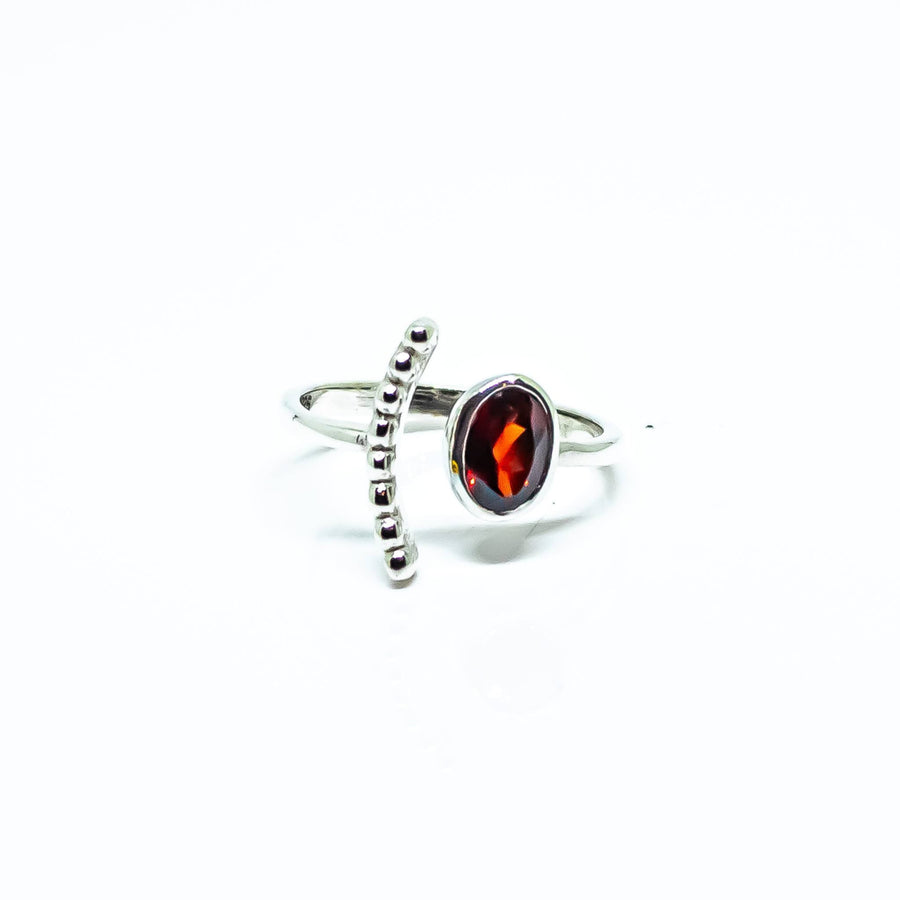 Faceted Oval Gemstone Adjustable Ring Sterling Silver